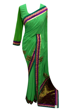 Green Chiffon Saree - 7009