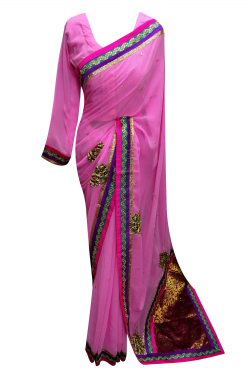 Pink Chiffon Saree - 7009