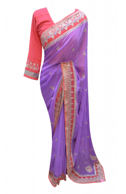 Lilac Border Saree - 7196