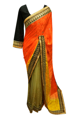 Orange Contrast Saree - 7243