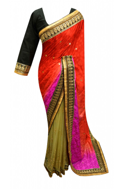 Red Contrast Saree - 7246