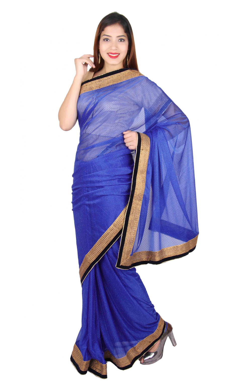 Buy Online Indian Blue Saree For Bollywood Theme Party Wear With